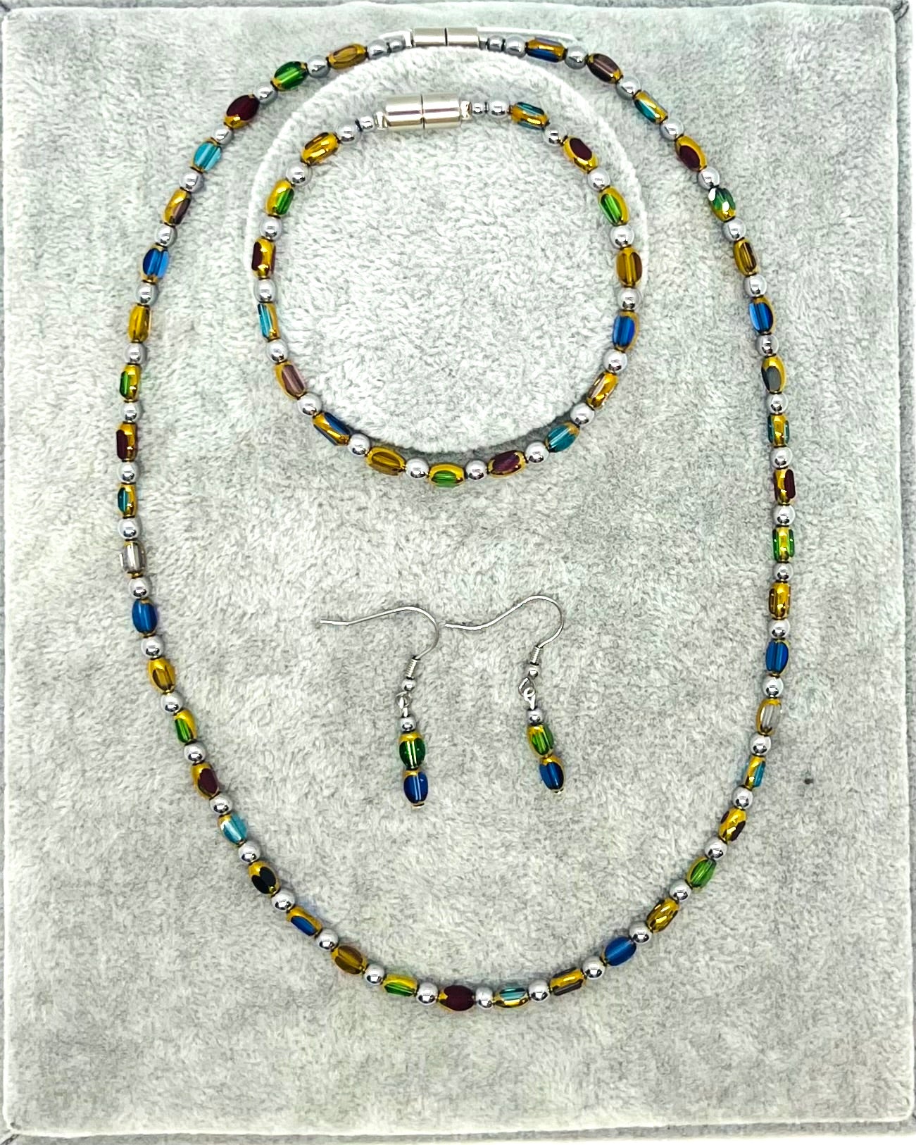 S1295 Multicolour Glass Beads with Gold and Heamatite Beads