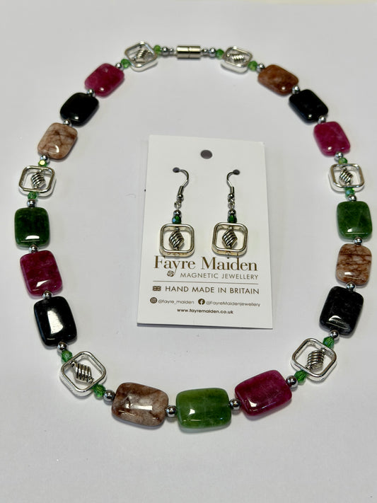 S1325 Rectangle Malaysian Jade & Small Green Crystal
